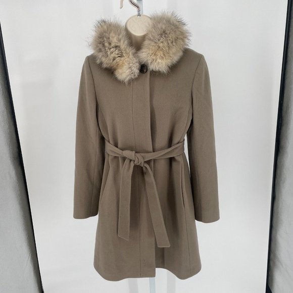 Loro Piana Fleurette Coat Wool And Coyote With Hood And Belt Size 4